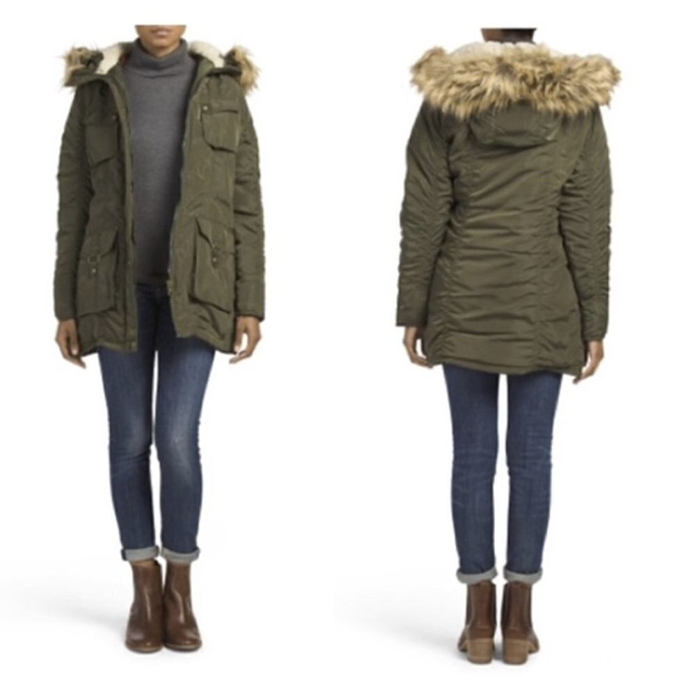 ❤️418 Madden Girl Jacket Multi Pocket Parka Coat Olive